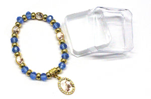 12 Blue/Gold Baby Rosary Bracelet