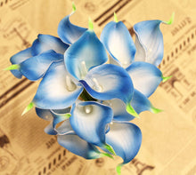 Load image into Gallery viewer, 15 Blue Green Tint Real Touch Calla Lily