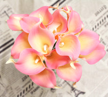 Load image into Gallery viewer, 15 Pink Yellow Blush Real Touch Calla Lily