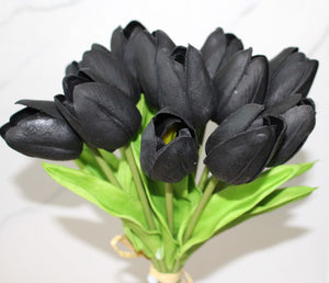 15 Black Real Touch Tulip