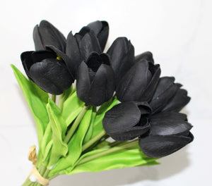 15 Black Real Touch Tulip