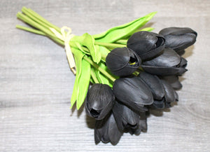 15 Black Real Touch Tulip