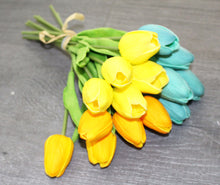 Load image into Gallery viewer, 15 Teal Yellow Real Touch Tulip