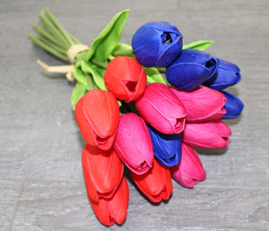 15 Blue Hot Pink Red Real Touch Tulip