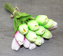 Load image into Gallery viewer, 15 Apple Green Pink Real Touch Tulip