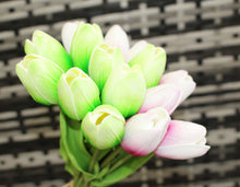 Load image into Gallery viewer, 15 Apple Green Pink Real Touch Tulip