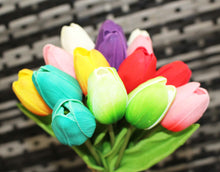 Load image into Gallery viewer, 15 Pastel Rainbow Multi Color Real Touch Tulip