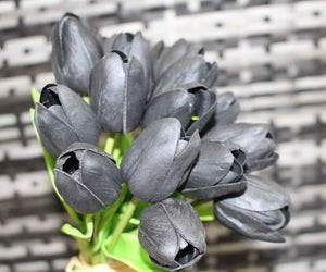 15 Black Real Touch Tulip