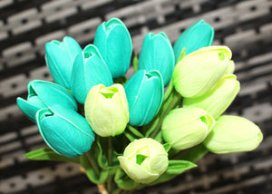 15 Teal Apple Green Real Touch Tulip