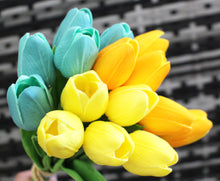 Load image into Gallery viewer, 15 Teal Yellow Real Touch Tulip