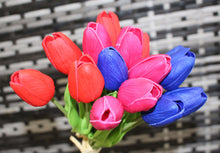 Load image into Gallery viewer, 15 Blue Hot Pink Red Real Touch Tulip