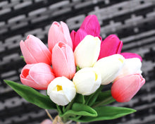 Load image into Gallery viewer, 15 Blush White Fuchsia Real Touch Tulip