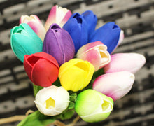 Load image into Gallery viewer, 15 Rainbow Multi Color Real Touch Tulip