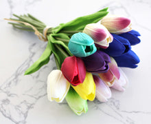 Load image into Gallery viewer, 15 Rainbow Multi Color Real Touch Tulip