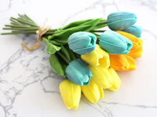 Load image into Gallery viewer, 15 Teal Yellow Real Touch Tulip