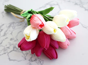 15 Blush White Fuchsia Real Touch Tulip