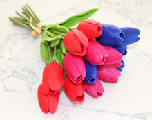 Load image into Gallery viewer, 15 Blue Hot Pink Red Real Touch Tulip