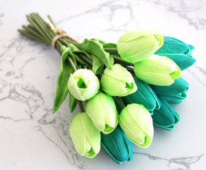 15 Teal Apple Green Real Touch Tulip