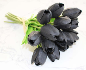 15 Black Real Touch Tulip