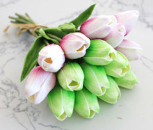 Load image into Gallery viewer, 15 Apple Green Pink Real Touch Tulip