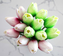 Load image into Gallery viewer, 15 Apple Green Pink Real Touch Tulip