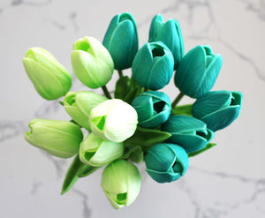 15 Teal Apple Green Real Touch Tulip