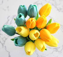 Load image into Gallery viewer, 15 Teal Yellow Real Touch Tulip