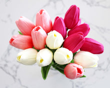 Load image into Gallery viewer, 15 Blush White Fuchsia Real Touch Tulip