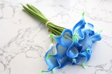 Load image into Gallery viewer, 15 Blue Green Tint Real Touch Calla Lily