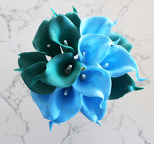 Load image into Gallery viewer, 15 Light Blue Turquoise Real Touch Calla Lily