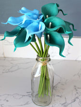 Load image into Gallery viewer, 15 Light Blue Turquoise Real Touch Calla Lily