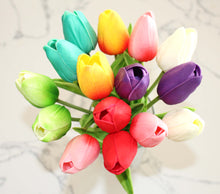 Load image into Gallery viewer, 15 Pastel Rainbow Multi Color Real Touch Tulip