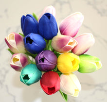 Load image into Gallery viewer, 15 Rainbow Multi Color Real Touch Tulip