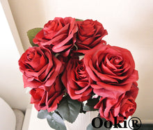 Load image into Gallery viewer, Burgundy Blood Red Rose Bouquet Silk Flower 10 Heads Bush