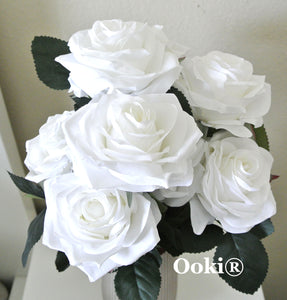 White Rose Bouquet Silk Flower 10 Heads Bush