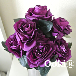 Lilac Purple Rose Bouquet Artificial Silk Flower 10 Heads