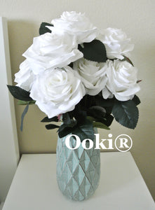 White Rose Bouquet Silk Flower 10 Heads Bush