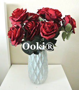 Burgundy Blood Red Rose Bouquet Silk Flower 10 Heads Bush