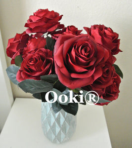 Burgundy Blood Red Rose Bouquet Silk Flower 10 Heads Bush