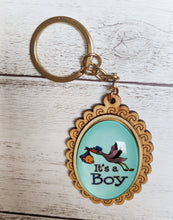 Load image into Gallery viewer, 12 Baby Stork Wood 2D Dome Keychain