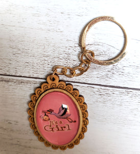 12 Baby Stork Wood 2D Dome Keychain