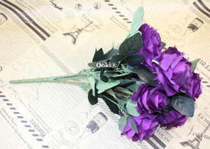 Lilac Purple Rose Bouquet Artificial Silk Flower 10 Heads