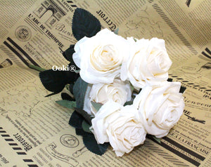 White Rose Bouquet Silk Flower 10 Heads Bush