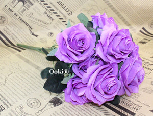 Lavender Rose Bouquet Silk Flower 10 Heads Bush