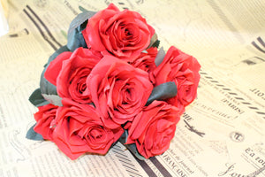 Ruby Red Rose Bouquet Silk Flower 10 Heads Bush