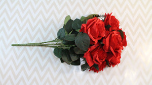 Ruby Red Rose Bouquet Silk Flower 10 Heads Bush