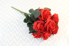 Load image into Gallery viewer, Ruby Red Rose Bouquet Silk Flower 10 Heads Bush