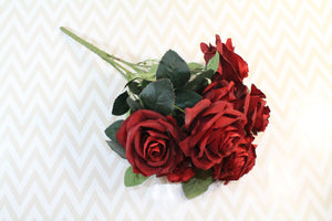 Burgundy Blood Red Rose Bouquet Silk Flower 10 Heads Bush