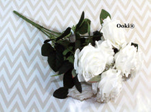 Load image into Gallery viewer, White Rose Bouquet Silk Flower 10 Heads Bush