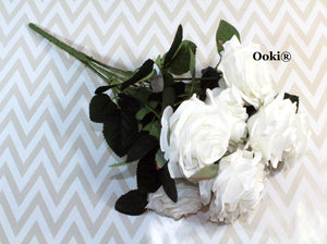 White Rose Bouquet Silk Flower 10 Heads Bush